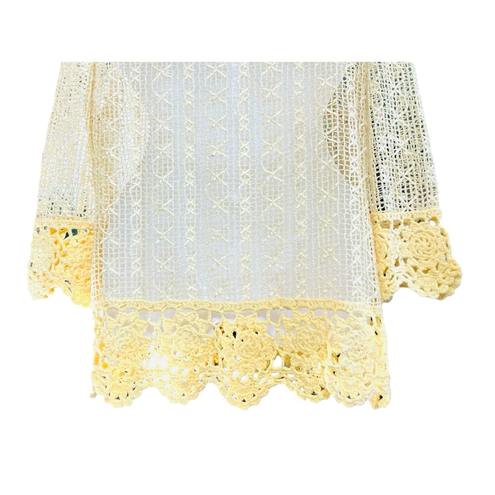 Lisa International Women's Canary Yellow 3/4 Sleeve Crochet Sweater | Size Large - Picture 5 of 9